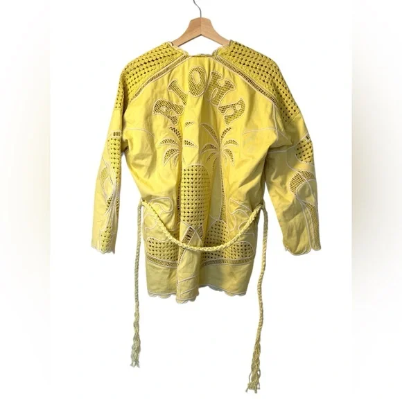 Maje Biana Crocheted Cotton Kimono Jacket in Yellow Banana Size Small - Picture 6 of 12